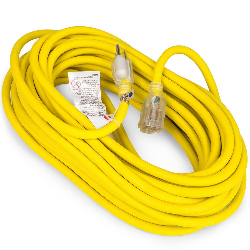 50 ft Yellow Heavy Duty PVC Extension Cord with Lighted End