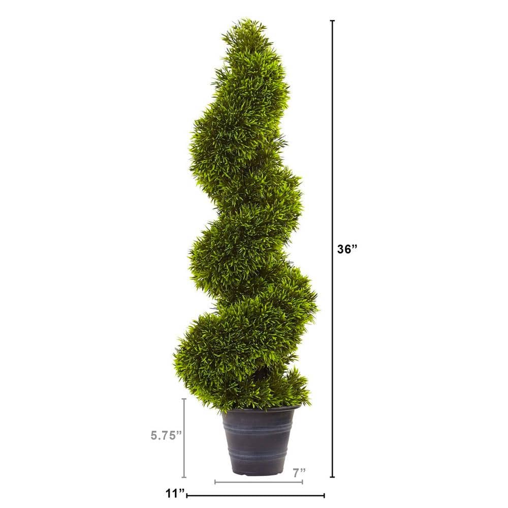 3' Green Plastic Grass Spiral Topiary with Black Planter