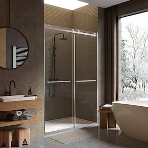 Portofino Frameless Double Sliding Shower Door 44 in. - 48 in. W x 79 in. H Clear Tempered Glass with 3/8 in. Thickness