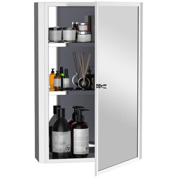 16 in. W x 24 in. H Rectangular Silver Stainless Steel Surface Mount Medicine Cabinet with Mirror