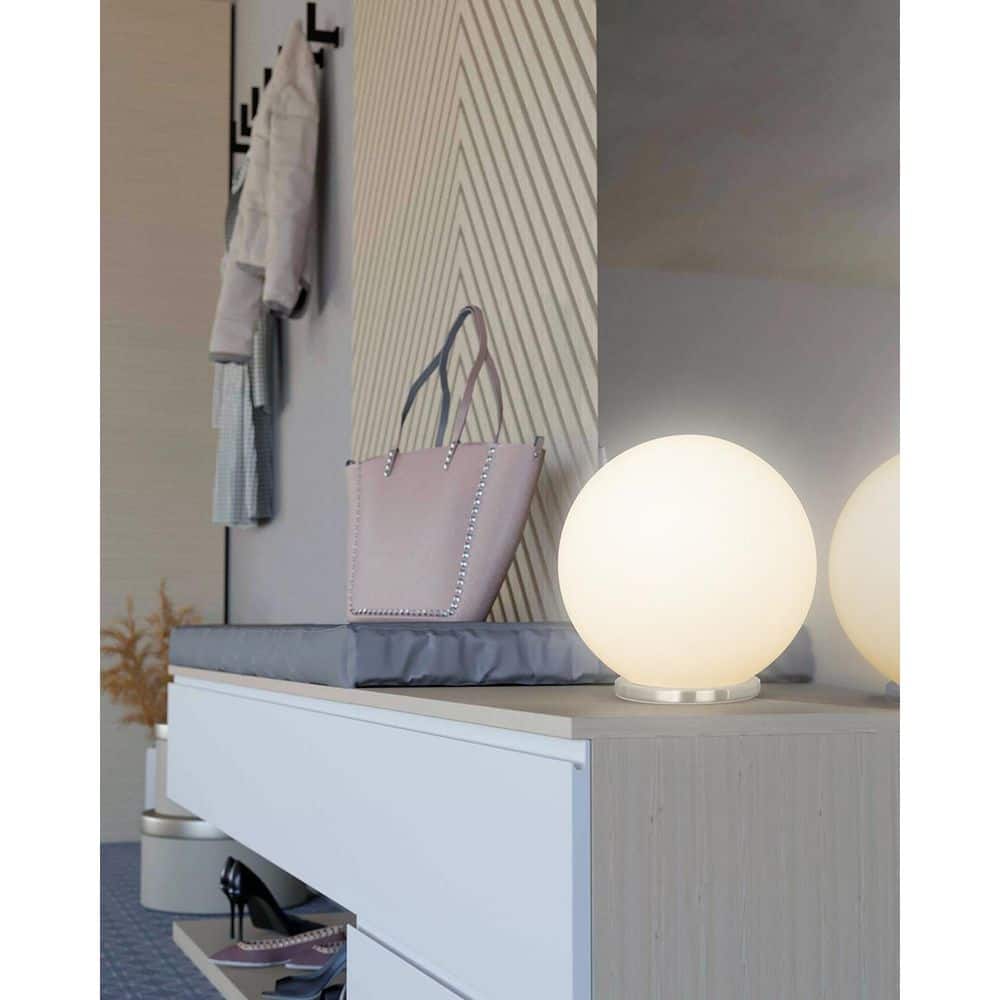 Eglo Rondo 8-Inch Silver Globe Table Lamp with Frosted Opal Shade