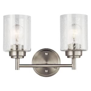 Winslow 12.75 in. 2-Light Brushed Nickel Contemporary Bathroom Vanity Light with Clear Seeded Glass