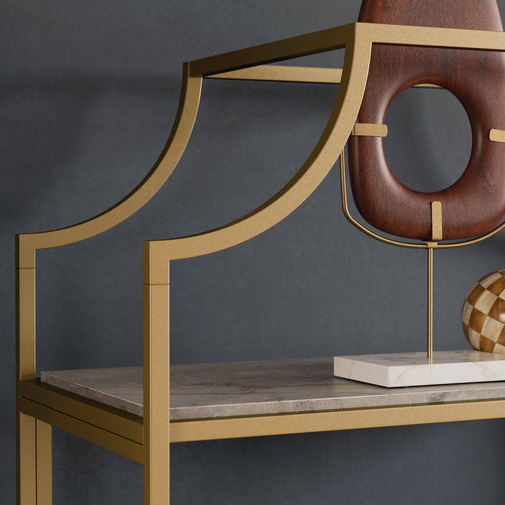 Deco Stone Luxe Modern 5-Shelf Bookcase with Satin Gold Metal Frame