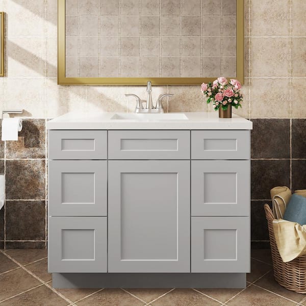 42 in. W x 21 in. D x 34.5 in. H in Shaker Dove Plywood Ready to Assemble Floor Vanity Sink Base Kitchen Cabinet