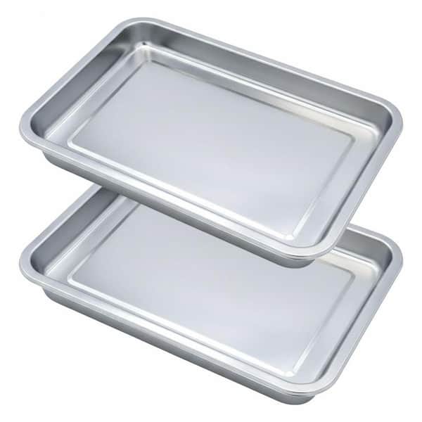 Silver Stainless Steel Kitchen Tray Set with Stackable Grill Prep and Serving Features for Marinating and Chopping, 2Pcs
