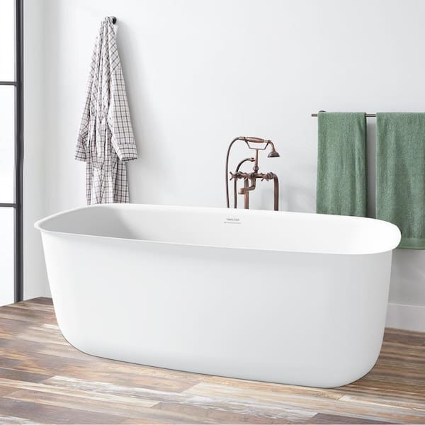 Mokleba Classic 63 in. Acrylic Flatbottom Non-Whirlpool Bathtub in Glossy White with Roll Top Freestanding Soaking Tub