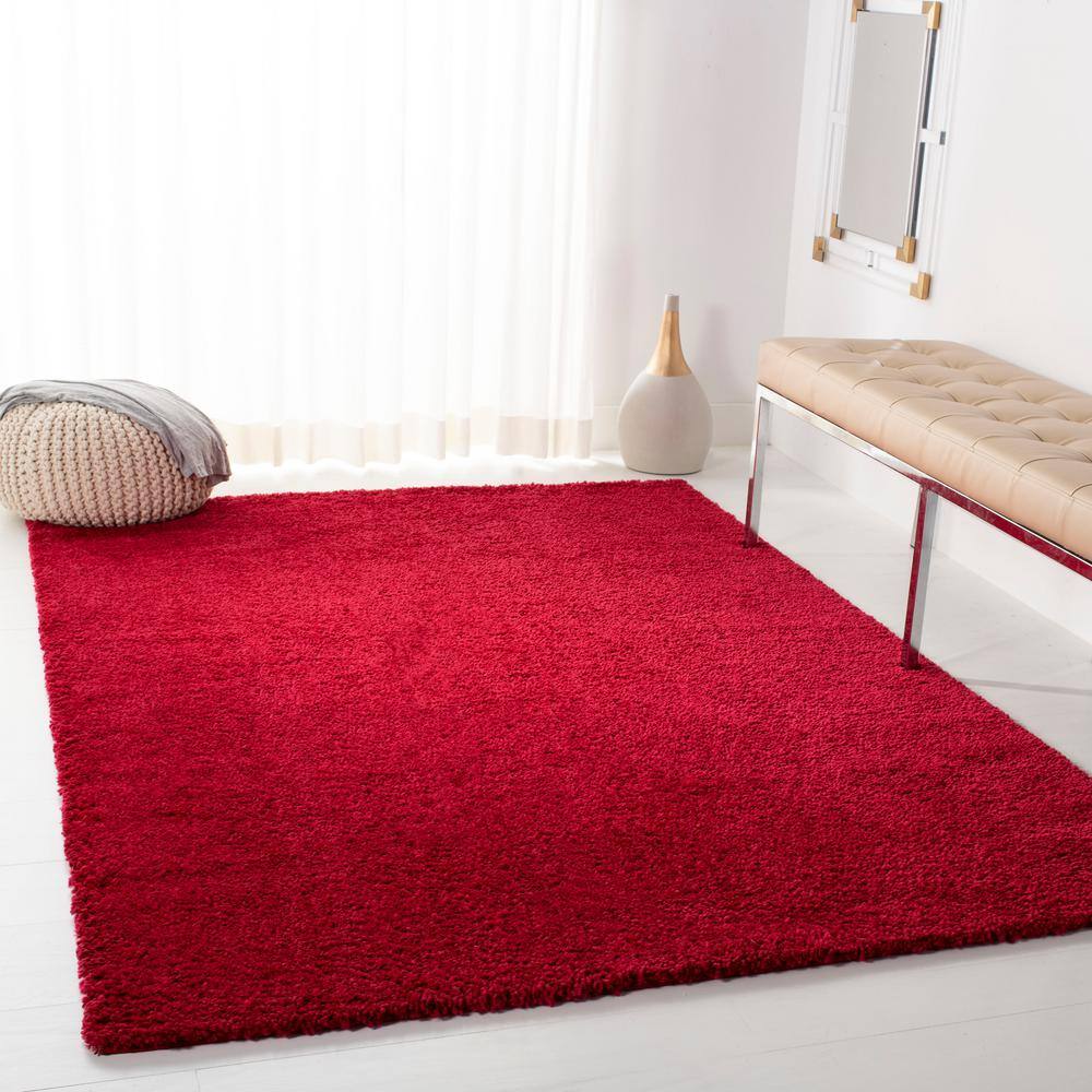 Red 6' x 9' Solid Shag Synthetic Area Rug