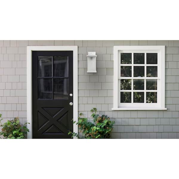 Artisan Small Square 11.60 in. White Composite Outdoor Hardwired Lantern Sconce with Frosted Diffuser 3000K LED