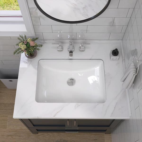 21 in. L Rectangular Bathroom Sink in White Ceramic Undermount Vessel Sink with Overflow Undercounter Single Basin