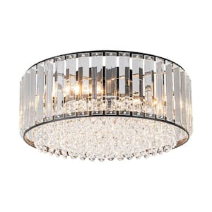 13.78 in. 3-Light Modern Black Round Crystal Flush Mount Ceiling Light