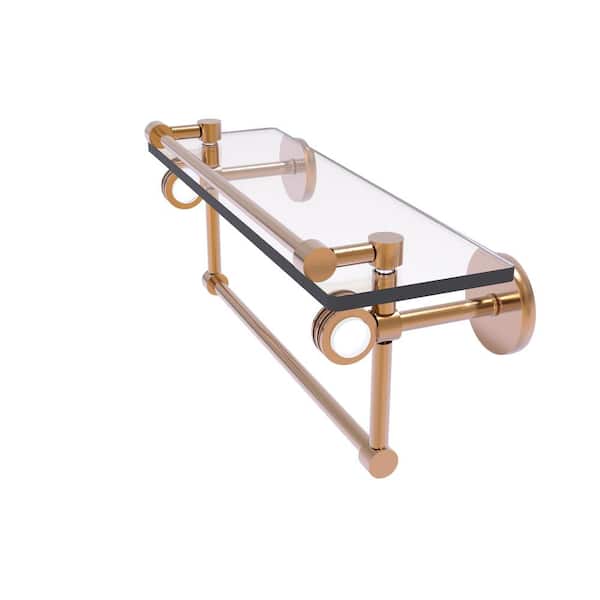Allied Brass Clearview 16 in. W x 6.7 in. H x 5.8 D Glass Rectangular Shelf in Brushed Bronze with Towel Bar and Dotted Accents