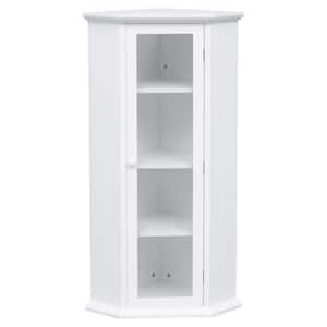 16.54 in. W x 16.54 in. D x 42.32 in. H White Freestanding Bathroom Linen Cabinet with Glass Door