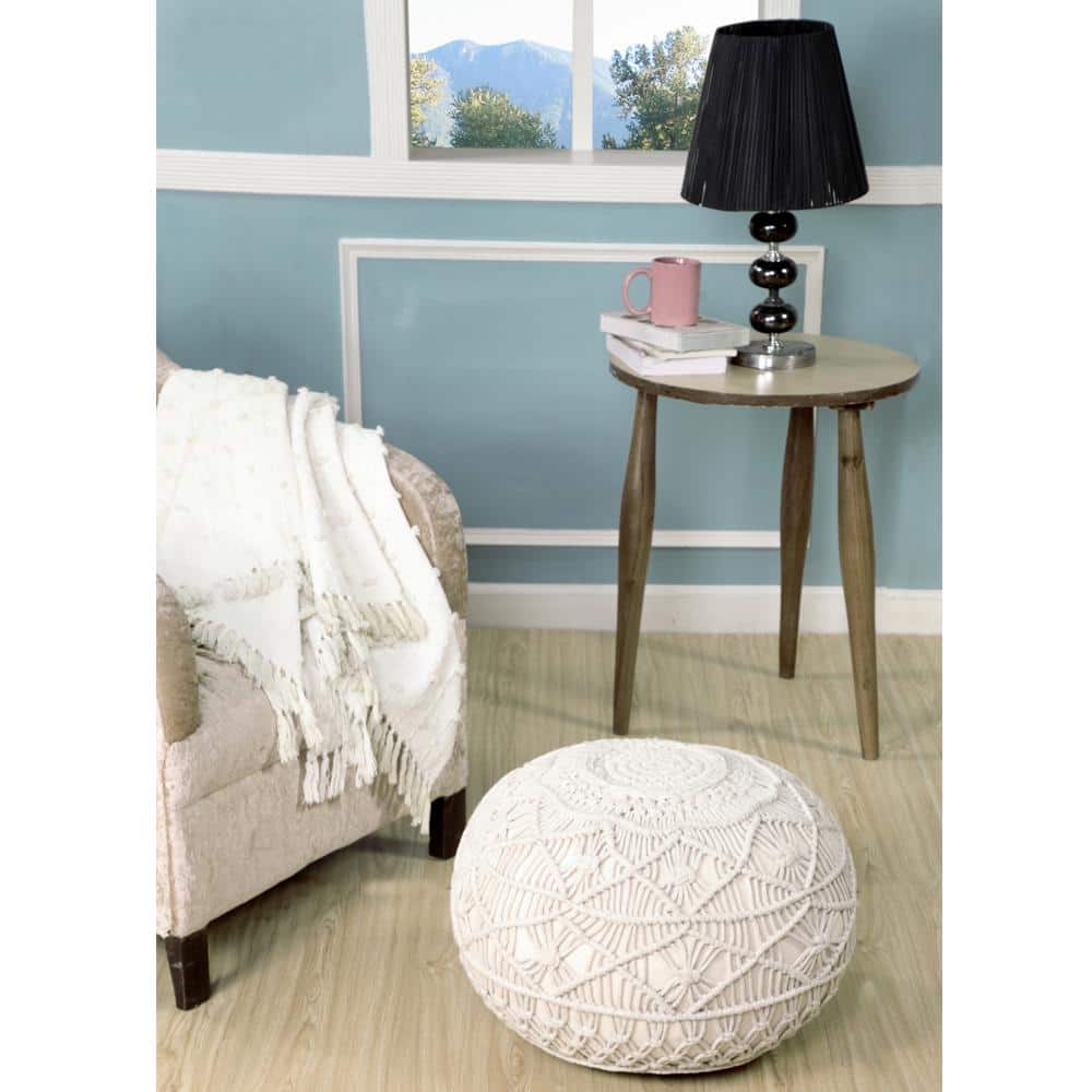 Braided Cotton Bliss Round Pouf in Beige/Natural, 20" x 16"