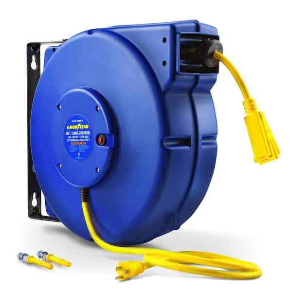 65 ft. 12/3 15 Amp Retractable Extension Cord Reel with 3-Grounded Outlets and Tri-Tap End