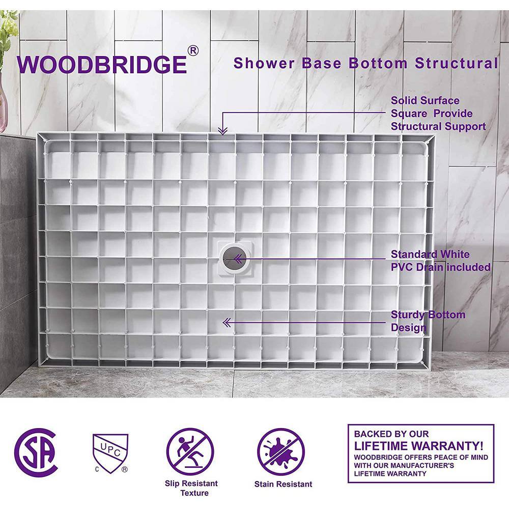 48" White Solid Surface Rectangular Shower Pan with Center Drain