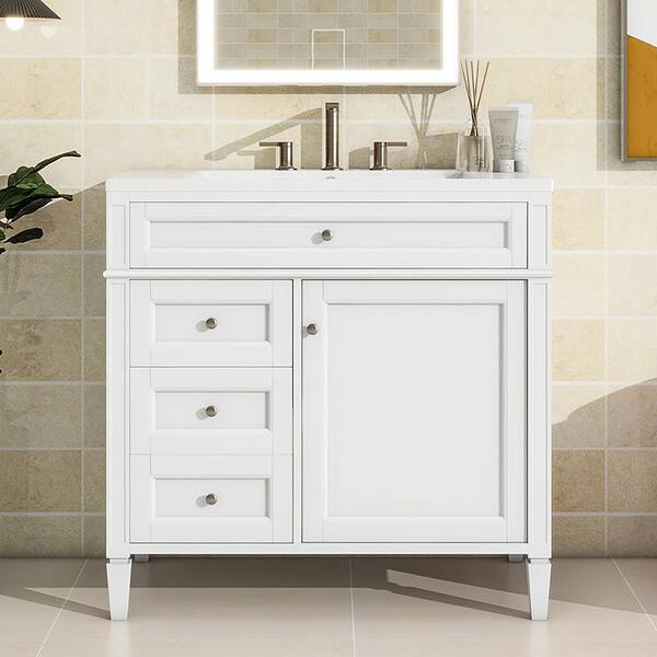 Staykiwi 36 in. W x 18 in. D x 33 in. H Single Sink Freestanding Bathroom Vanity in White with ...