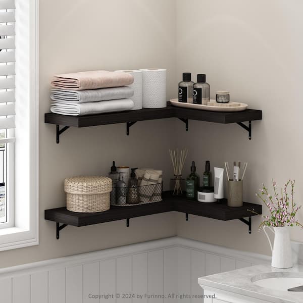 Furinno Tanna 1.65 in. Tall Tobacco Oak Wood Wall Mounted Bookcase (Set of 4)