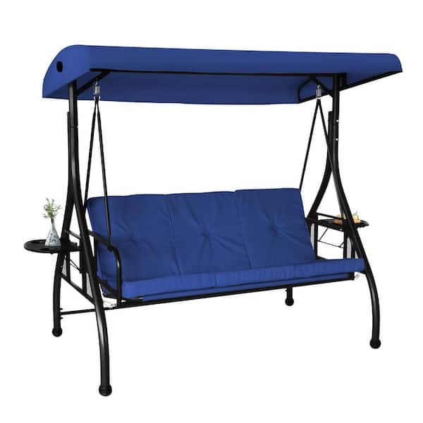 COVERONICS Outdoor 3 Person Metal Patio Swing with Canopy and Cup Holders