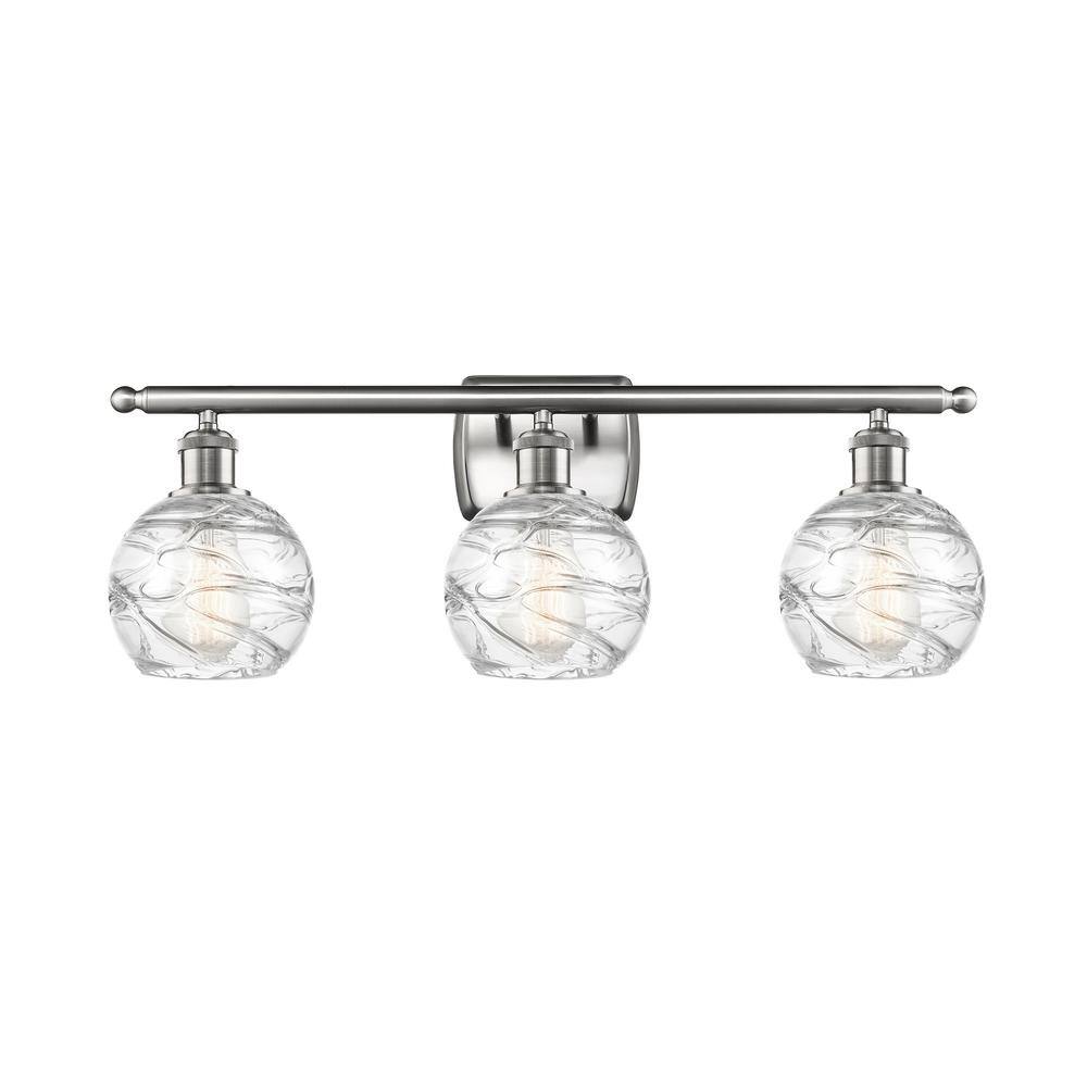 Athens Deco Swirl 26 in. 3-Light Brushed Satin Nickel Vanity Light with Clear Deco Swirl Glass Shade price history on PriceWatchPro