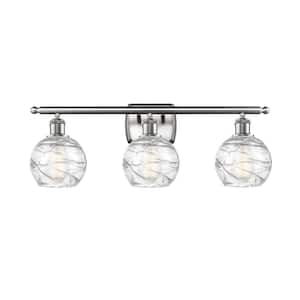 Athens Deco Swirl 26 in. 3-Light Brushed Satin Nickel Vanity Light with Clear Deco Swirl Glass Shade