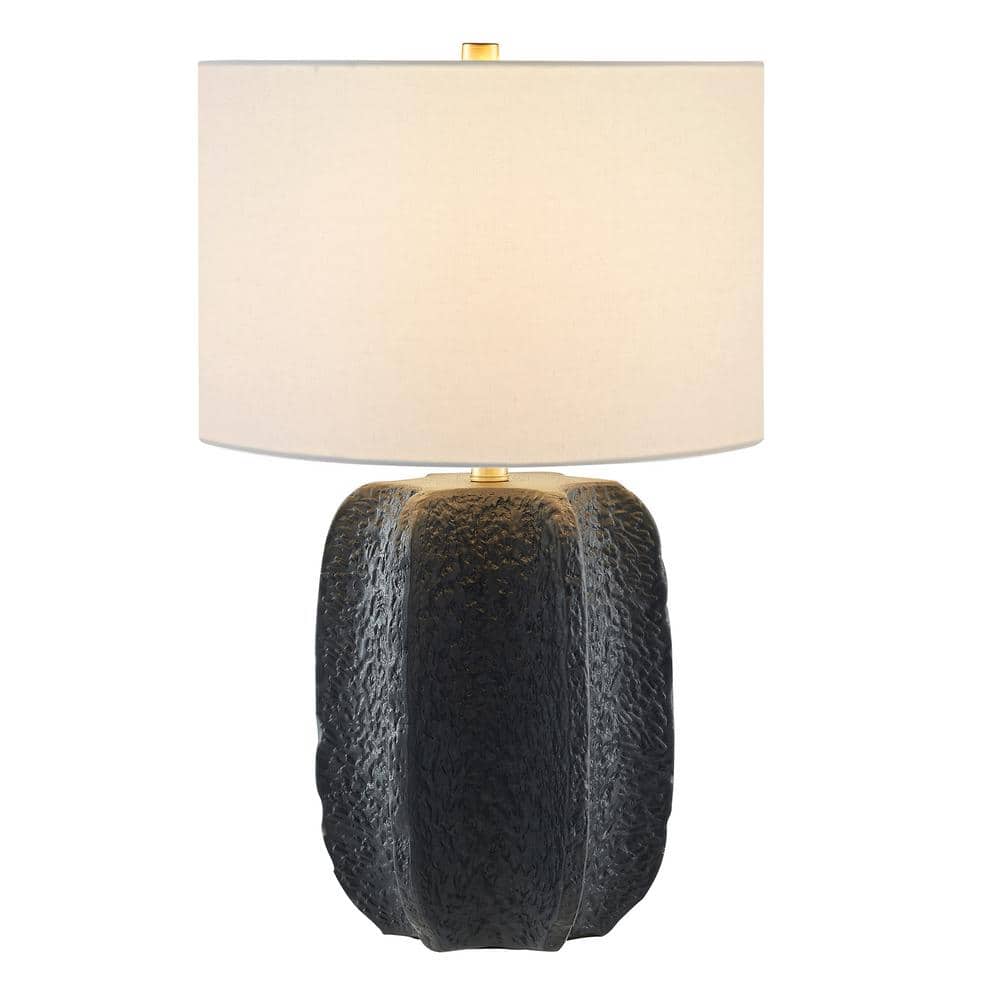 Turbida 24 in. Matte Black and Brass Finish Table Lamp with Fabric Shade price history on PriceWatchPro