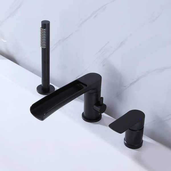 FLG Single-Handle Deck-Mount Roman Tub Faucet with Hand Shower 3-Holes  Brass Waterfall Tub Filler in Matte Black KK-0167-MB - The Home Depot