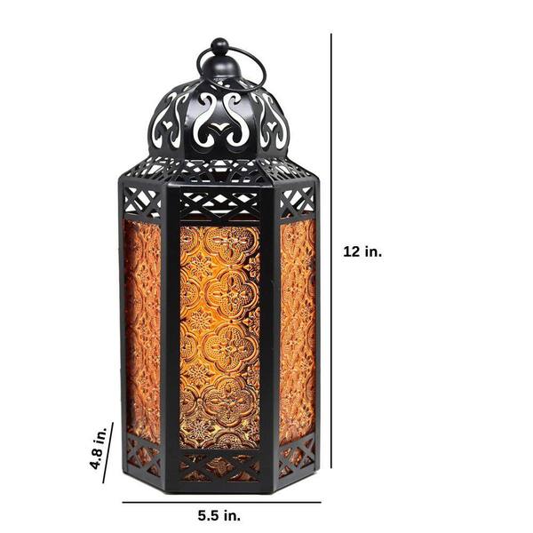 12 in. x 5.5 in. Black Metal Moroccan Lantern without Candle
