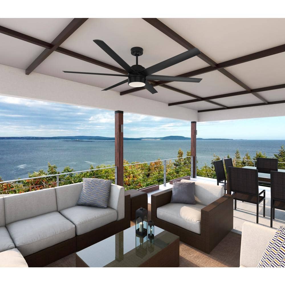 Hunter Solaria 72 in. Integrated LED Outdoor Matte Black Ceiling Fan ...