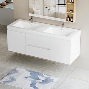 59 in. W x 19.75 in. D x 22.5 in. H Freestanding Bath Vanity in White with White Double Stone Resin Top, Doors