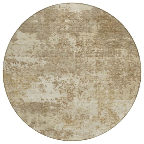 Chantille Machine Washable Indoor/Outdoor Abstract ACN2366 Khaki 8 ft. x 8 ft. Round Rug