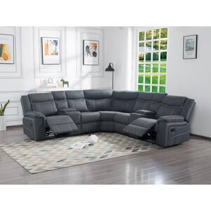 149.6 in. Gray Polyester Fabric Manual Reclining Sectional Sofa