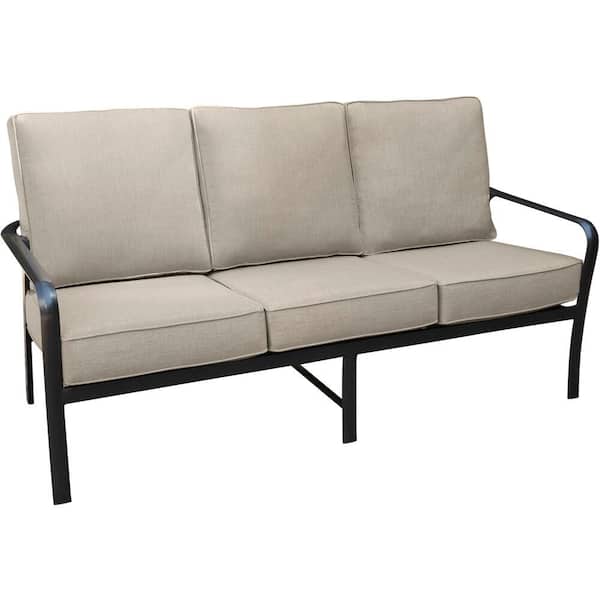 Hanover Cortino Commercial Rust-Free Aluminum Outdoor Sofa with Plush Sunbrella Tan Cushions