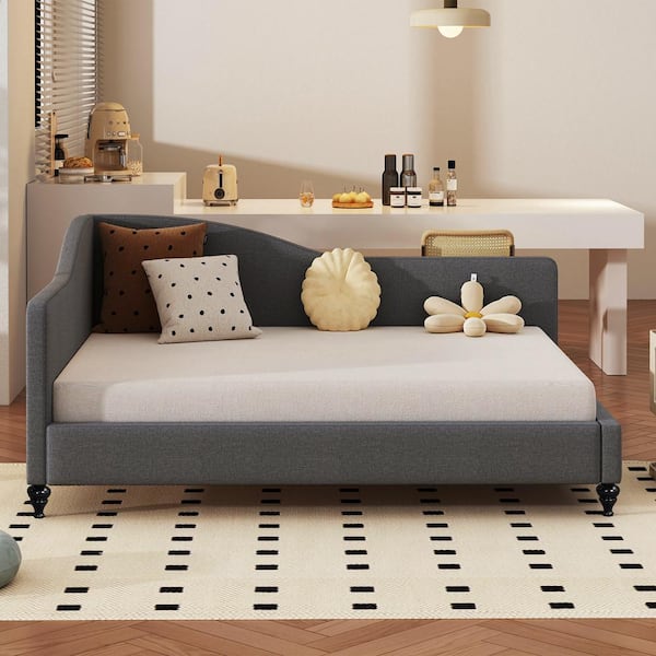 Harper & Bright Designs Sleek and Modern Gray Full Size Linen Daybed with Solid Wood Legs
