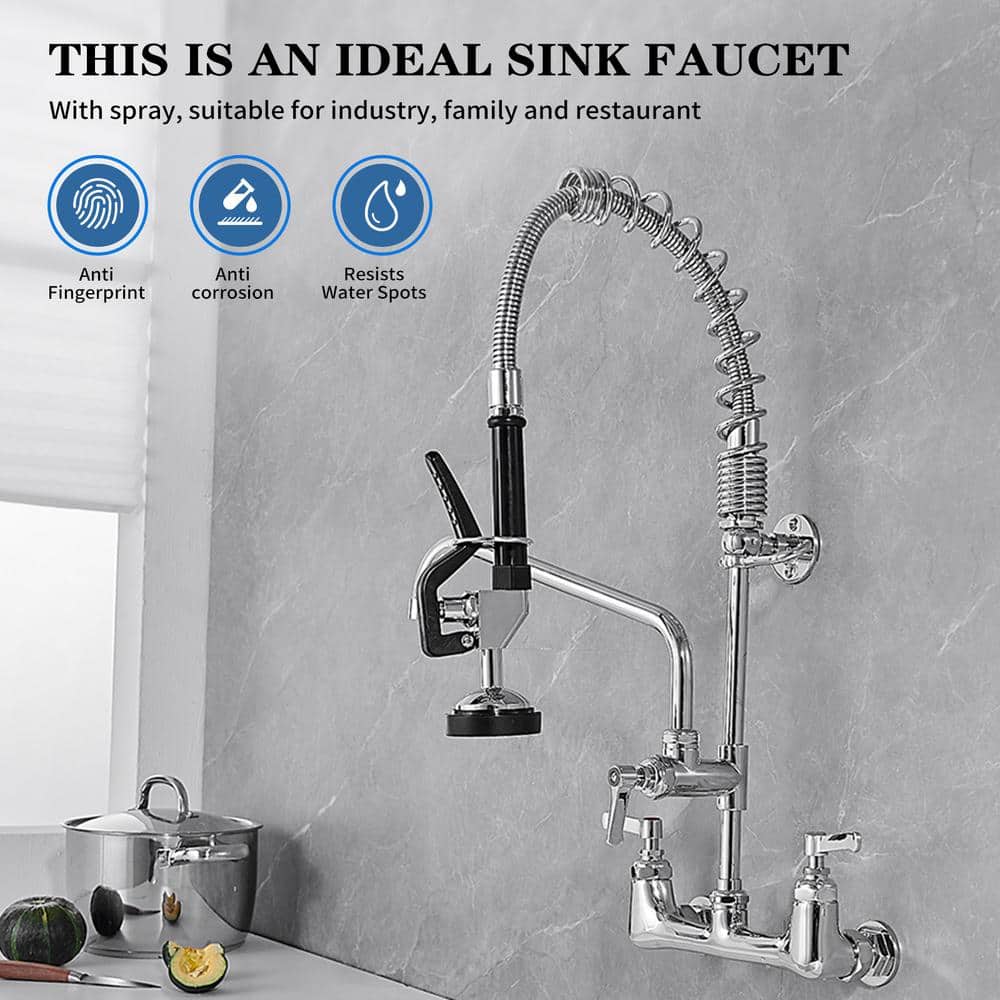 Polished Chrome High-Arc Commercial Kitchen Faucet with Pull-out Spray