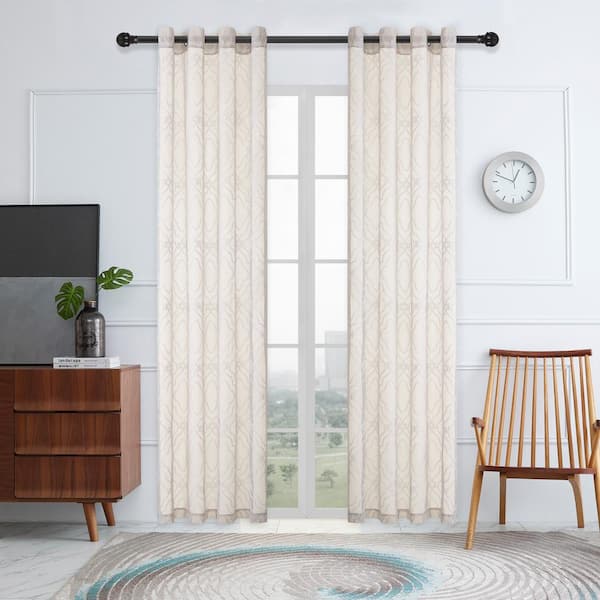 Lyndale Decor Adelaide Embroidered Grommet Sheer Curtain 52 in. W x 108 in. L in Oyster