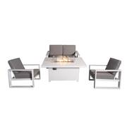 Aluminum Patio Conversation Set with Gray Cushion, White 55.12 in. Fire Pit Table Sofa Set - 2 Armchair+Loveseat