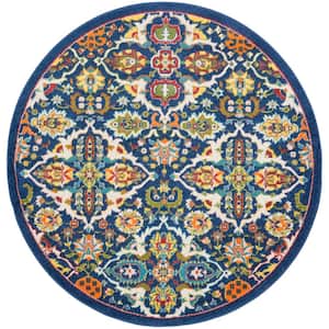 Allur Nav/Mtc 5 ft. x 5 ft. All-Over Design Transitional Round Area Rug