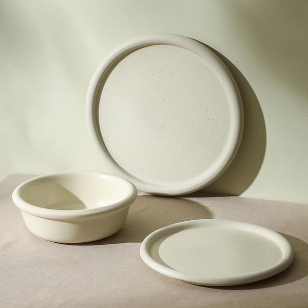 STONE LAIN Capri 12-Piece White Stoneware Dinnerware Set (Service