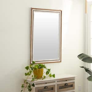 44 in. x 32 in. Rectangle Framed Brown Wall Mirror with Beading Accents