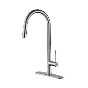 Single Handle Pull-Down Sprayer Kitchen Faucet with Dual-Function Pull out Sprayer, Stainless Steel in Brushed Nickel