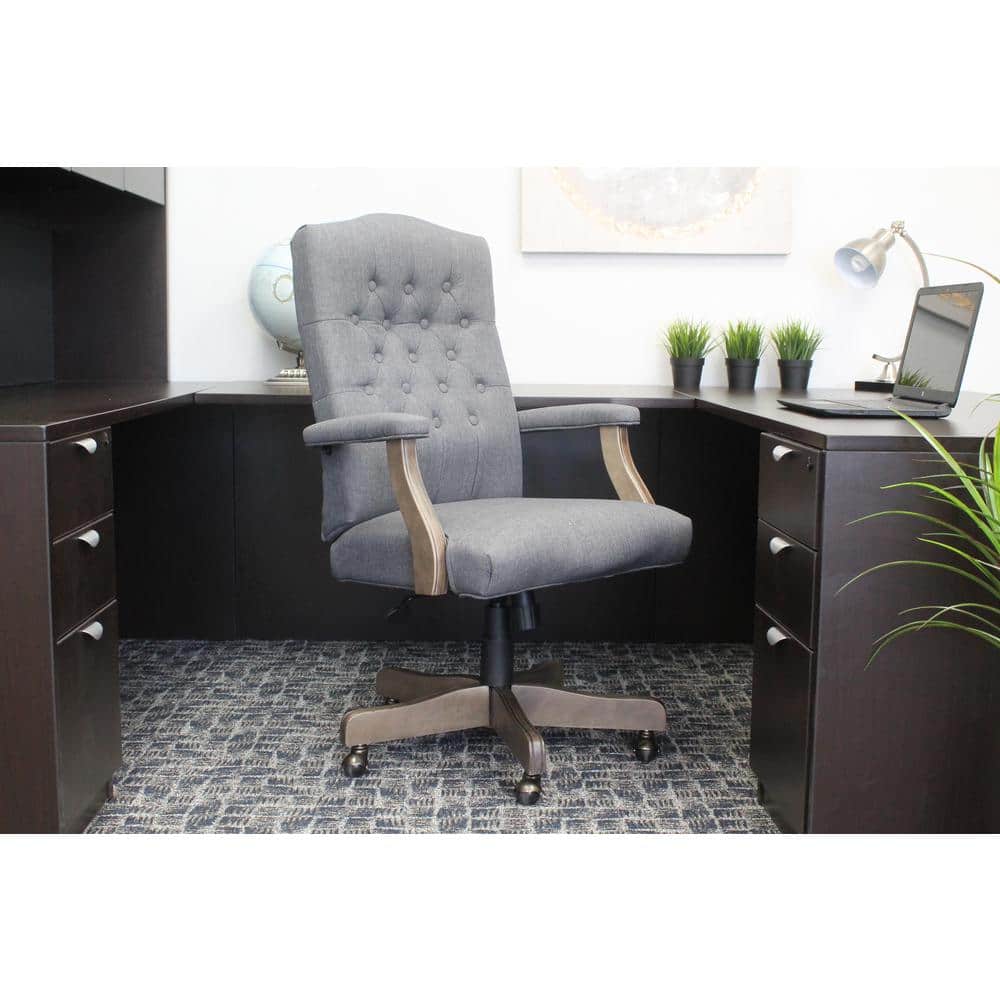 Slate Gray High Back Executive Swivel Chair with Wood Arms