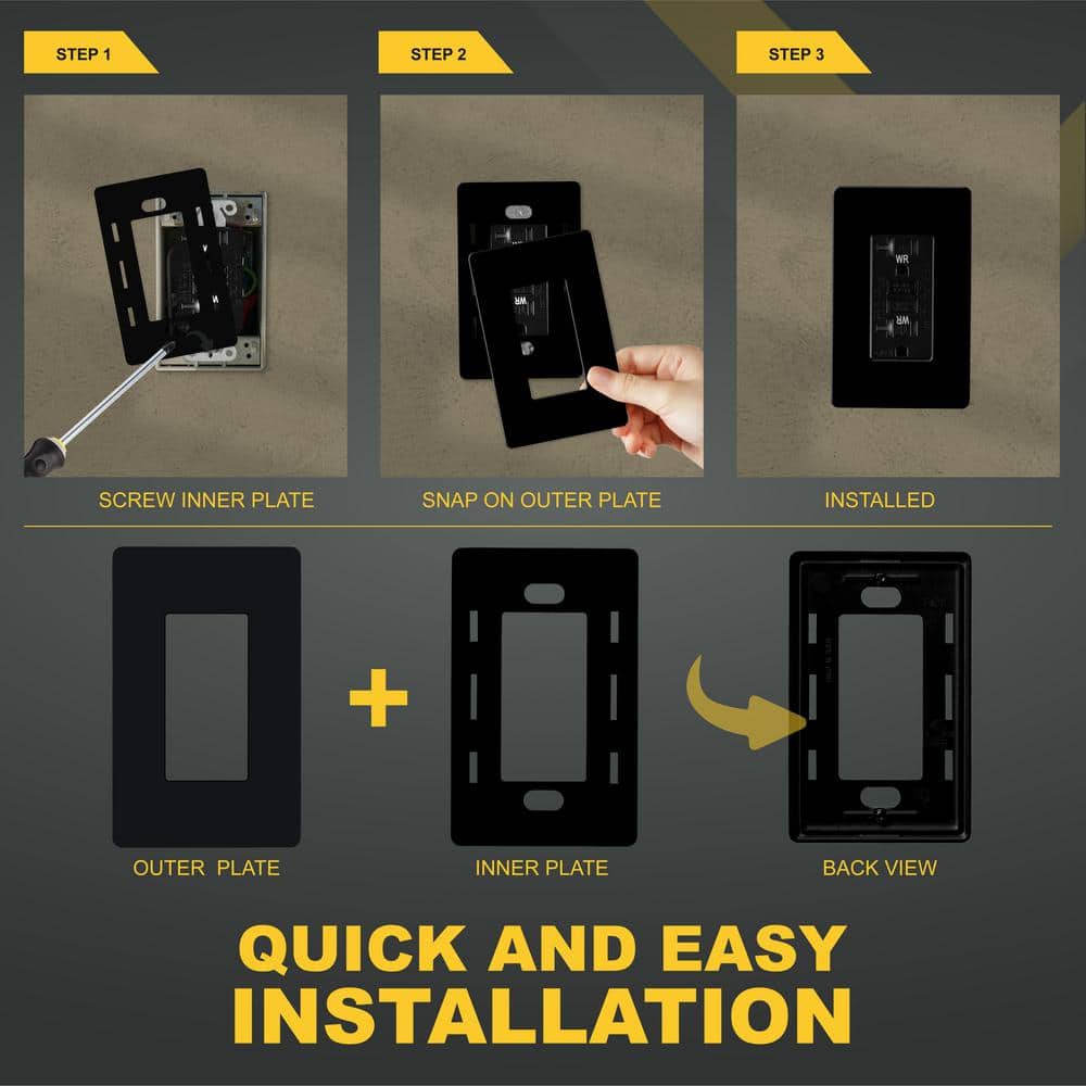 Black 1-Gang Screwless Decorator Wall Plate