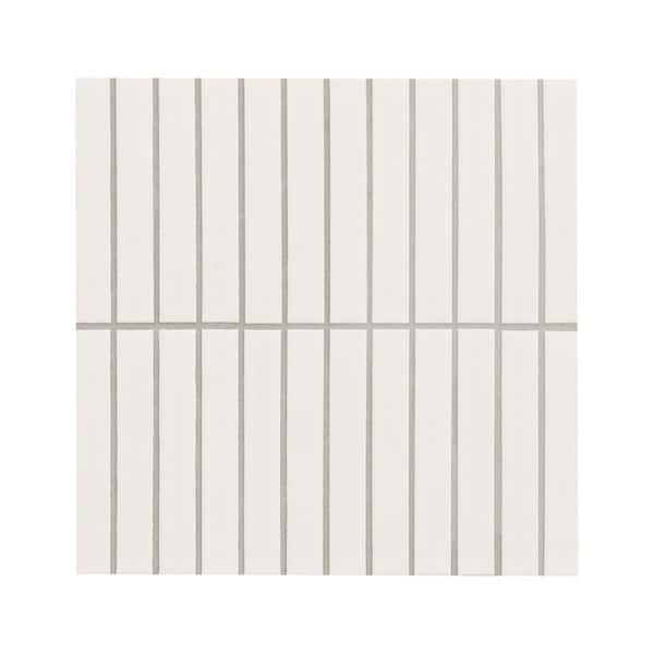 White Stacked 12 in. x 12 in. Matte Porcelain Mesh-Mounted Mosaic Floor and Wall Tile (14.1 sq. ft./Case)