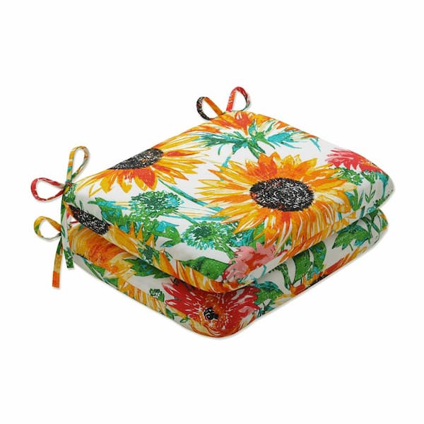 Pillow Perfect Floral 18.5 x 15.5 Outdoor Dining Chair Cushion in Yellow/Green/Pink (Set of 2)