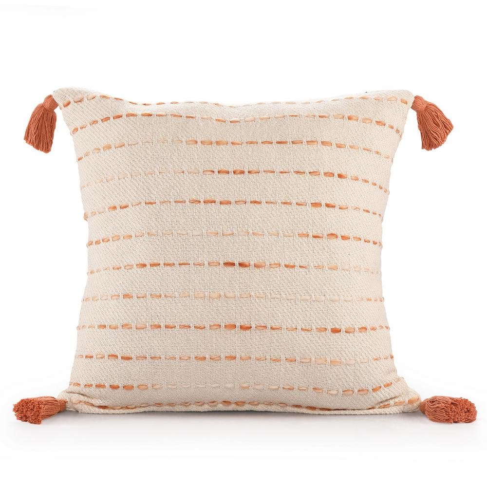 Torrent Orange Striped Hand-woven Tasseled 20 in. x 20 in. Indoor Throw Pil