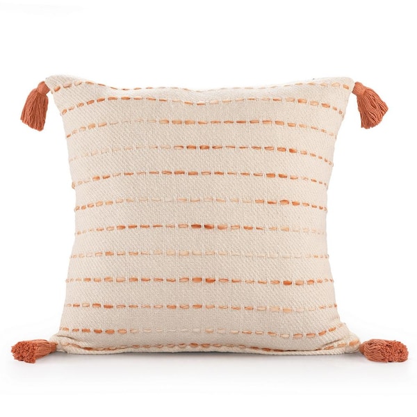 Unbranded Torrent Orange Striped Hand-woven Tasseled 20 in. x 20 in. Indoor Throw Pillow