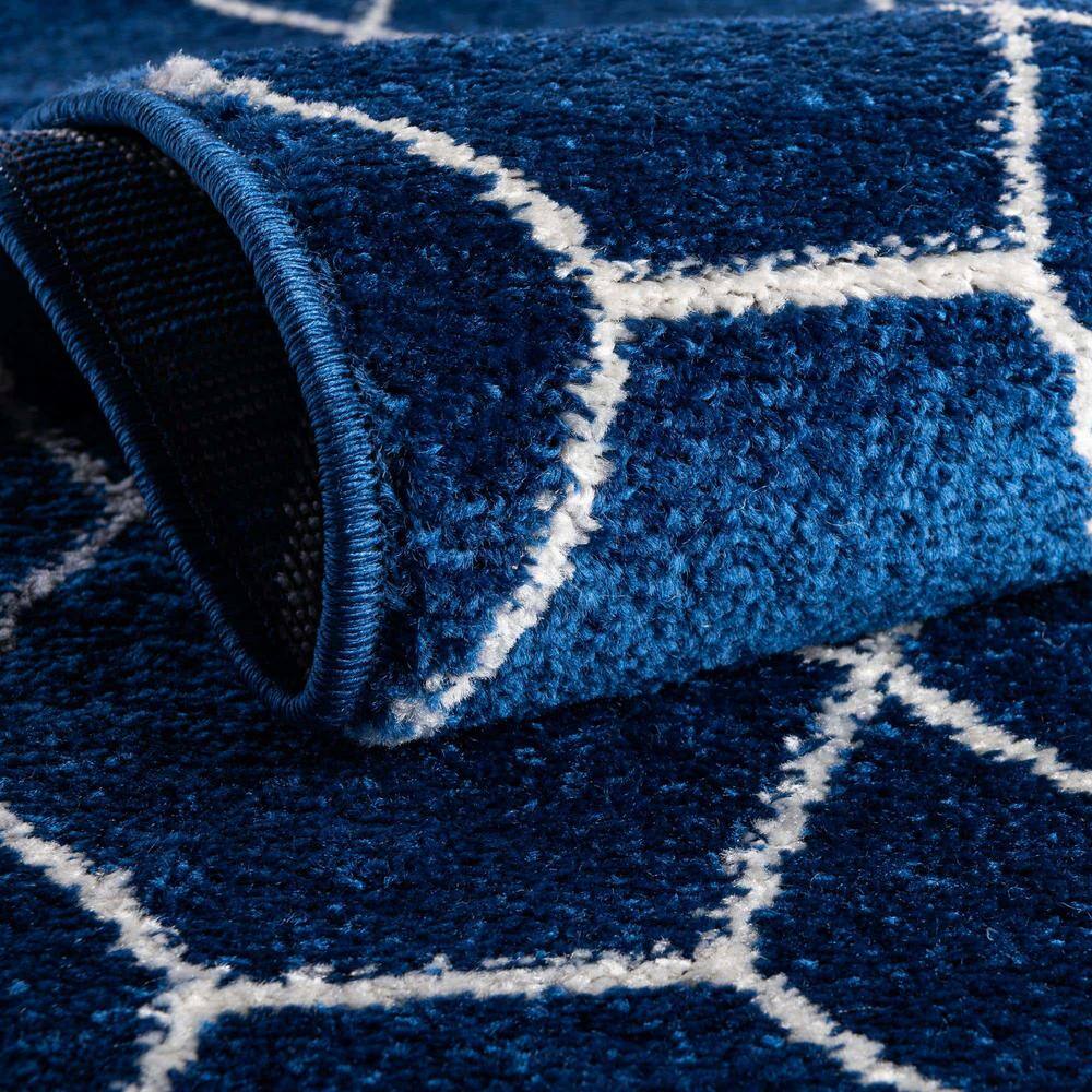 Navy Blue Trellis 8' x 10' Easy-Care Synthetic Area Rug