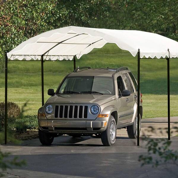 ToolCat 13 ft. x 10 ft. Outdoor Patio Iron Carport Shelter Garage Tent, Garden Storage Shed with Anchor Kit, White