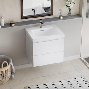 Achilles 24 in. W x 20 in. D x 22.5 in. H Single Sink Floating Bath Vanity in Glossy White with White Resin Top