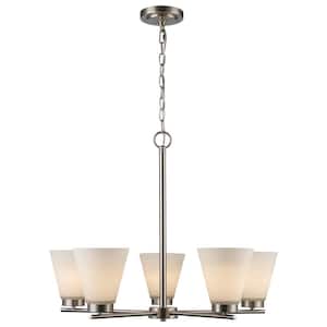 Fifer 5-Light Brushed Nickel Chandelier Light Fixture with Frosted Glass Shades